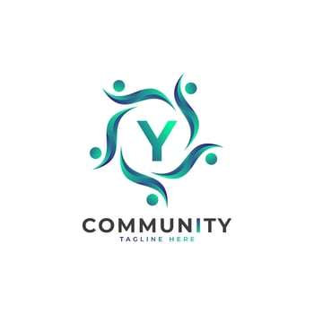 Community Initial Letter Y Connecting People Logo. Colorful Geometric Shape. Flat Vector Logo Design Template Element.
