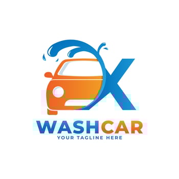 Letter X with Car Wash Logo, Cleaning Car, Washing and Service Vector Logo Design.