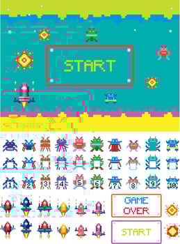Retro 8-bit space game interface vector