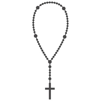 Rosary beads silhouette. Prayer jewelry for meditation. Catholic chaplet with a cross. Religion symbol. Vector illustration.
