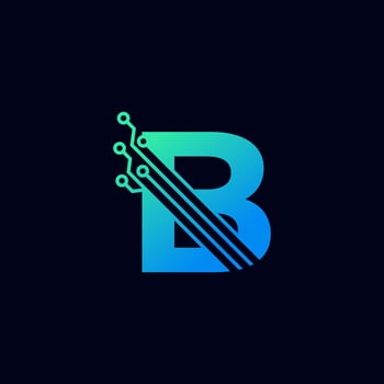 Tech Letter B Logo. Futuristic Vector Logo Template with Green and Blue Gradient Color. Geometric Shape. Usable for Business and Technology Logos.