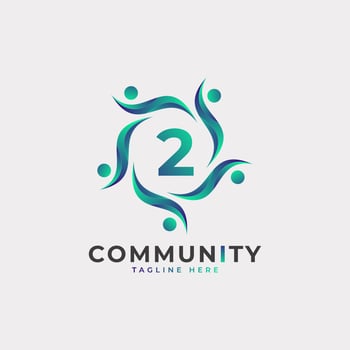 Community Number 2 Connecting People Logo. Colorful Geometric Shape. Flat Vector Logo Design Template Element.