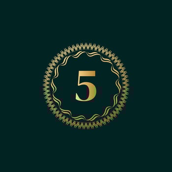 Emblem Number 5 Weaving Circle Monogram Graceful Template. Simple Logo Design for Luxury Crest, Royalty, Business Card, Boutique, Hotel, Heraldic. Calligraphic Vintage Border. Vector Illustration