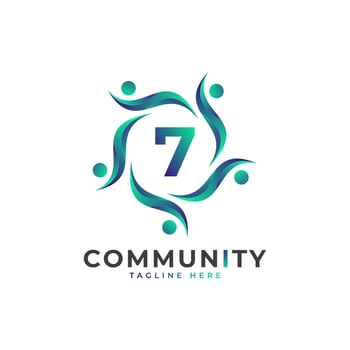 Community Number 7 Connecting People Logo. Colorful Geometric Shape. Flat Vector Logo Design Template Element.
