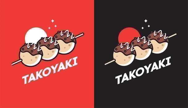 vintage takoyaki on a skewer, japanese food on a black background for traditional food products vector