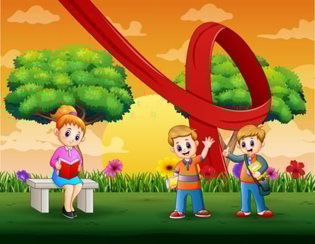 Happy world Aids day with teacher teaching a student vector