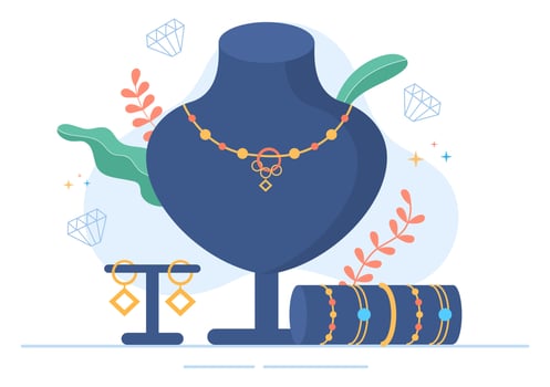 Jewelry Accessories Such as Necklaces, Earrings and Bracelets Designed by Jewelers from Gems in Flat Style illustration for Poster Background vector