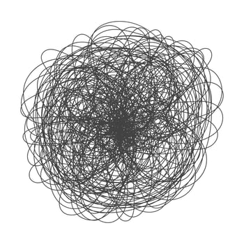 Tangled chaos abstract hand drawn messy scribble ball vector illustration.