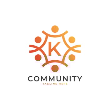 Community Initial Letter K Connecting People Logo. Colorful Geometric Shape. Flat Vector Logo Design Template Element.