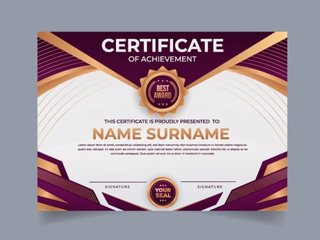 Certificate Modern Seminar Luxury Purple vector