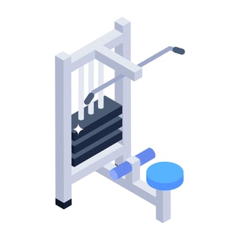 Chest press icon of isometric style, fitness club equipment vector