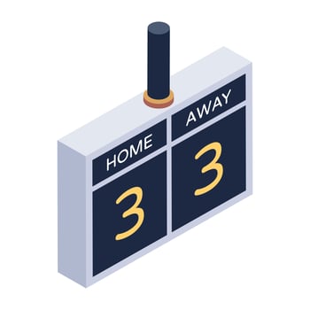 Displaying sports teams status, scoreboard icon of isometric style vector