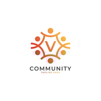 Community Initial Letter V Connecting People Logo. Colorful Geometric Shape. Flat Vector Logo Design Template Element.