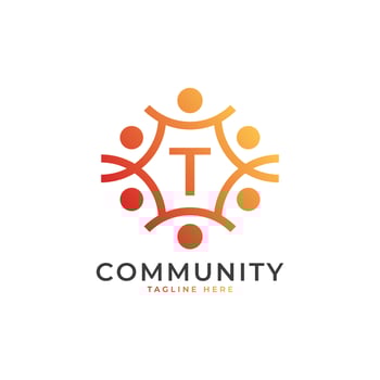 Community Initial Letter T Connecting People Logo. Colorful Geometric Shape. Flat Vector Logo Design Template Element.