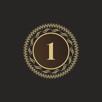 Emblem Number 1 Gold Monogram Design. Luxury Volumetric Logo Template. 3D Line Ornament for Business Sign, Badge, Crest, Label, Boutique Brand, Hotel, Restaurant, Heraldic. Vector Illustration