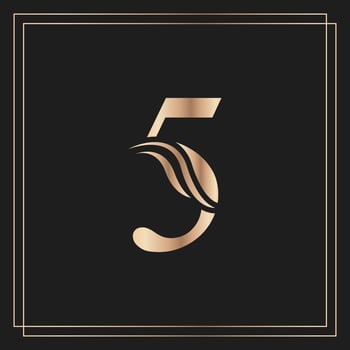Elegant Number 5 Graceful Royal Calligraphic Beautiful Logo. Vintage Gold Drawn Emblem for Book Design, Brand Name, Business Card, Restaurant, Boutique, or Hotel vector