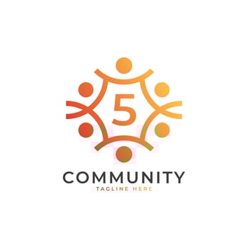 Community Number 5 Connecting People Logo. Colorful Geometric Shape. Flat Vector Logo Design Template Element.