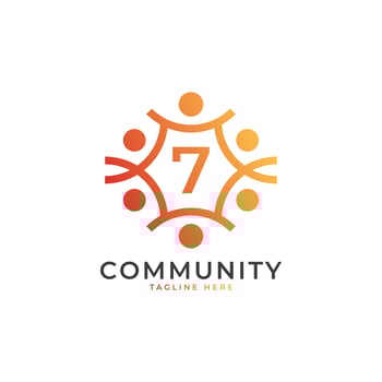 Community Number 7 Connecting People Logo. Colorful Geometric Shape. Flat Vector Logo Design Template Element.