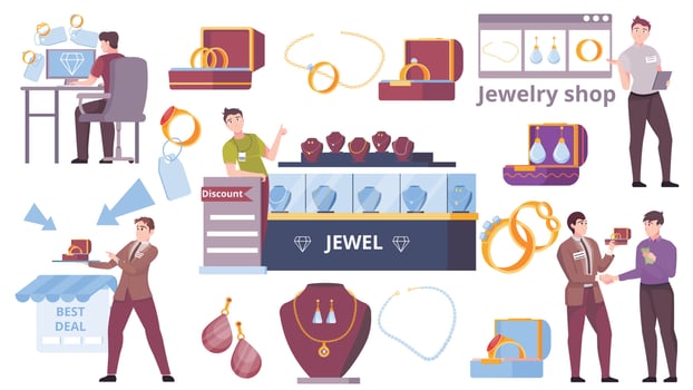 Jewelry Store Flat Set vector