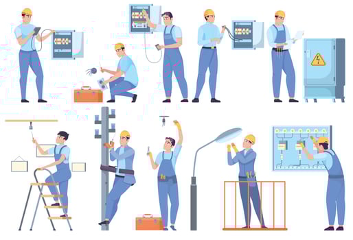 Electrician People Flat Set vector