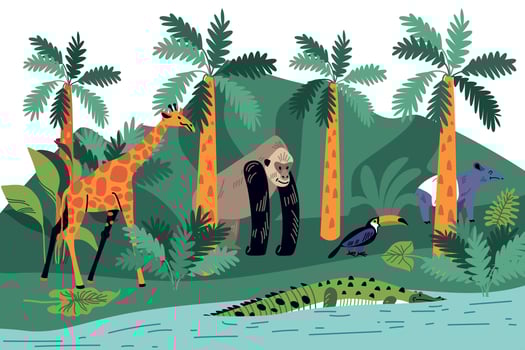 Jungle Doodle Landscape Composition vector