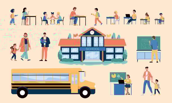 School And Study Color Set vector
