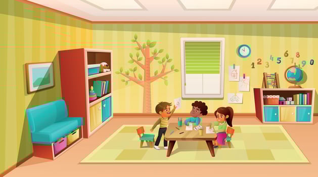 Kids In Kindergarten Room vector