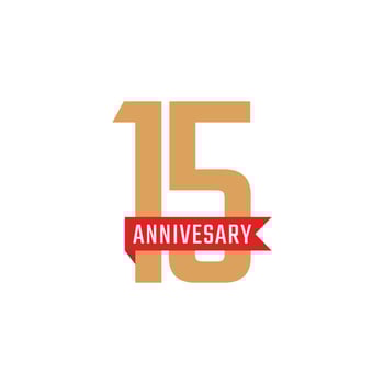 15 Year Anniversary Celebration with Red Ribbon Vector. Happy Anniversary Greeting Celebrates Template Design Illustration vector
