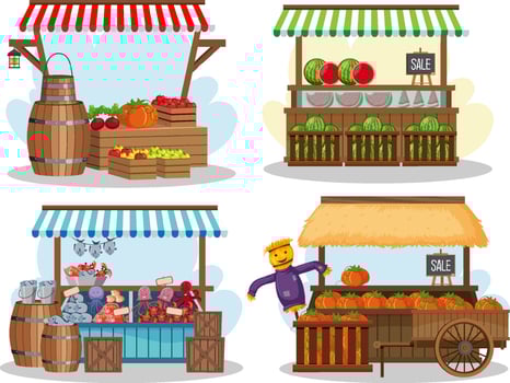 Flea market concept with set of different stores vector