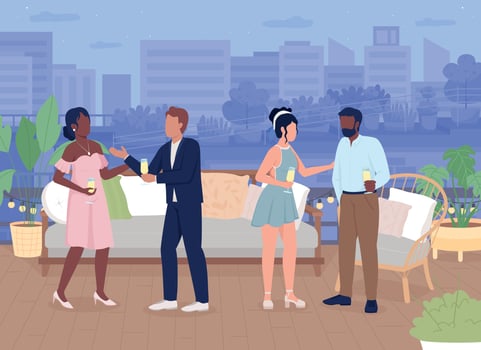Roof patio party flat color vector illustration