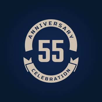 55 Year Anniversary Celebration with Golden Color for Celebration Event, Wedding, Greeting card, and Invitation Isolated on Blue Background vector
