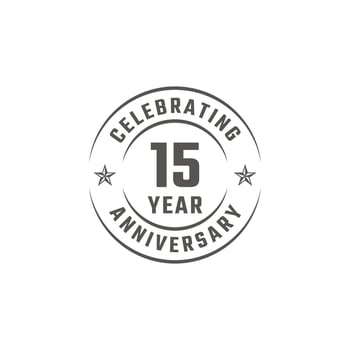 15 Year Anniversary Celebration Emblem Badge with Gray Color for Celebration Event, Wedding, Greeting card, and Invitation Isolated on White Background vector