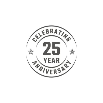 25 Year Anniversary Celebration Emblem Badge with Gray Color for Celebration Event, Wedding, Greeting card, and Invitation Isolated on White Background vector