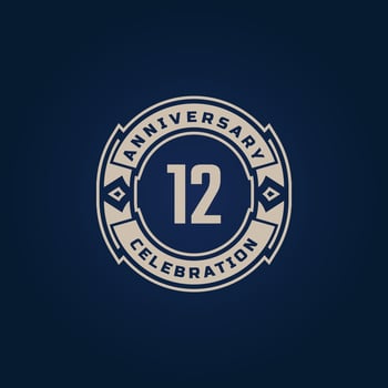 12 Year Anniversary Celebration with Golden Color for Celebration Event, Wedding, Greeting card, and Invitation Isolated on Blue Background vector