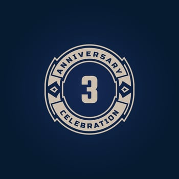 3 Year Anniversary Celebration with Golden Color for Celebration Event, Wedding, Greeting card, and Invitation Isolated on Blue Background vector