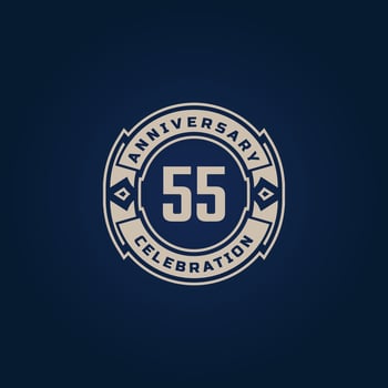 55 Year Anniversary Celebration with Golden Color for Celebration Event, Wedding, Greeting card, and Invitation Isolated on Blue Background vector