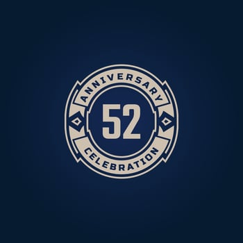 52 Year Anniversary Celebration with Golden Color for Celebration Event, Wedding, Greeting card, and Invitation Isolated on Blue Background vector
