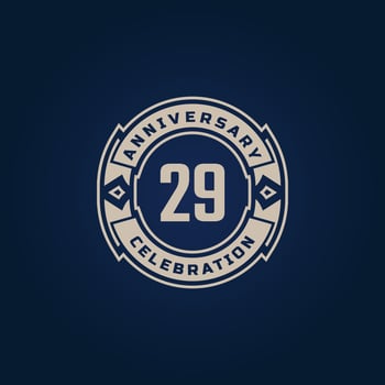 29 Year Anniversary Celebration with Golden Color for Celebration Event, Wedding, Greeting card, and Invitation Isolated on Blue Background vector