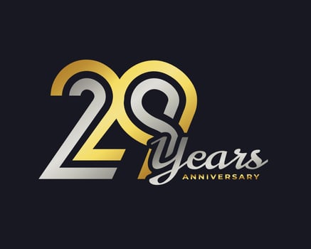 29 Year Anniversary Celebration with Handwriting Silver and Gold Color for Celebration Event, Wedding, Greeting card, and Invitation Isolated on Dark Background vector