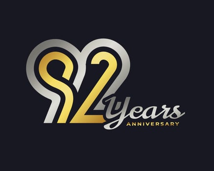 92 Year Anniversary Celebration with Handwriting Silver and Gold Color for Celebration Event, Wedding, Greeting card, and Invitation Isolated on Dark Background vector