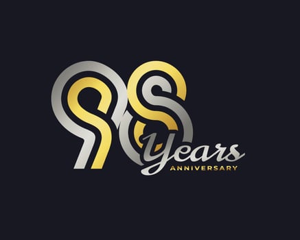 98 Year Anniversary Celebration with Handwriting Silver and Gold Color for Celebration Event, Wedding, Greeting card, and Invitation Isolated on Dark Background vector