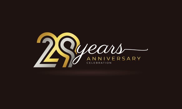 29 Year Anniversary Celebration Logotype with Linked Multiple Line Silver and Golden Color for Celebration Event, Wedding, Greeting Card, and Invitation Isolated on Dark Background vector