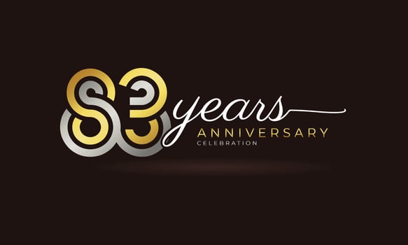 83 Year Anniversary Celebration Logotype with Linked Multiple Line Silver and Golden Color for Celebration Event, Wedding, Greeting Card, and Invitation Isolated on Dark Background vector