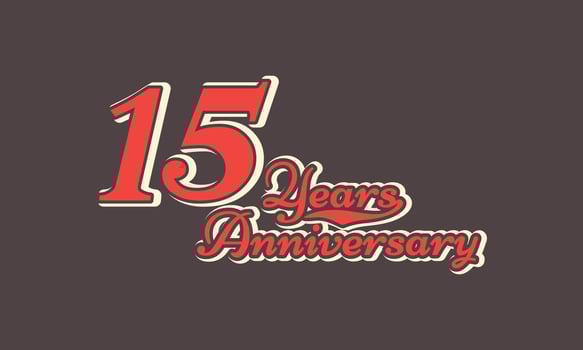 15 Year Anniversary Celebration Nostalgic with Handwriting in Vintage Retro Style for Celebration Event, Wedding, Greeting card, and Invitation Isolated on Brown Background vector
