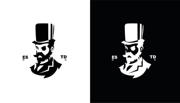 Hat with Men Medieval Fashion, Vintage Clothing Classic Logo Design with mustache and beard vector