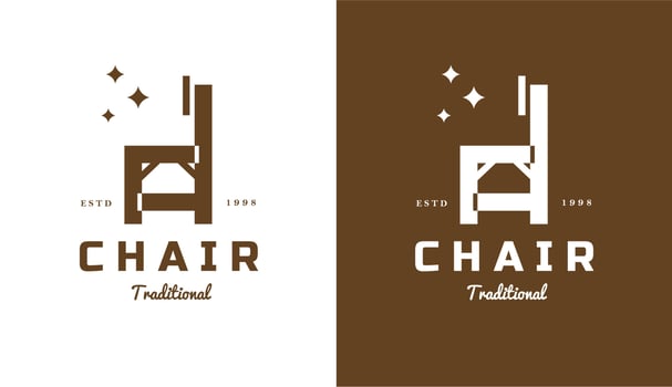 Traditional wooden chair logo design with set of stars, suitable for furniture and wood companies vector