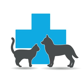 veterinary clinic logo illustration with pets on medical cross background vector