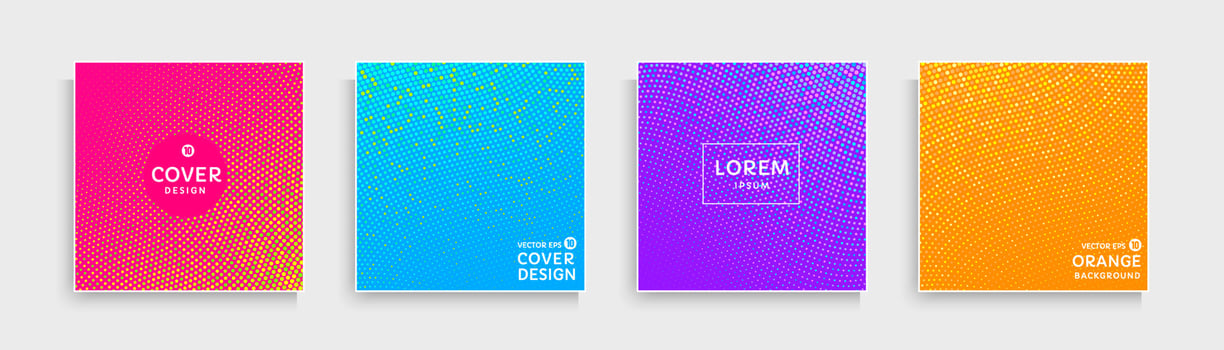 Set of abstract wavy dots pattern with pink, blue, purple, orange yellow vibrant color. Trendy color dots texture collection design. Can use for cover, poster, banner web, flyer,  Print ad. Vector EPS