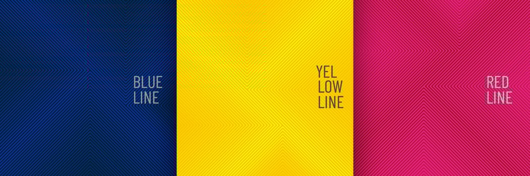 Set of abstract line stripes geometric square shape pattern on blue, yellow, pink red background. Simple flat line vibrant color futuristic concept collection design. Vector illustration