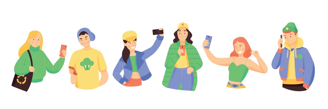 People With Smartphones Set vector